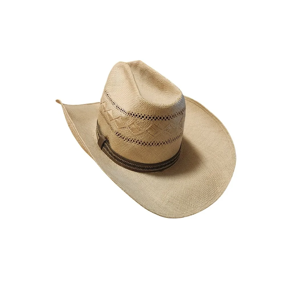 Stetson Roadrunner Vintage Straw Cowboy Hat Feather Band Bryantcote Finish Sz7
